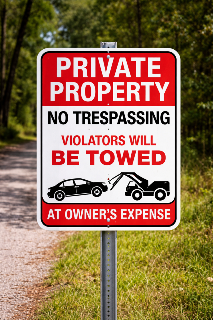 Private property towing in Brevard County FL sign warning violators will be towed